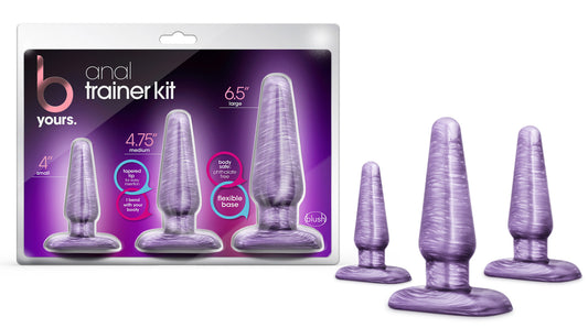 Blush Novelties B Yours Anal Trainer Kit Three Sizes Tapered Head Beginners Butt Plug Sex Toy for Men Couples Women Purple Swirl