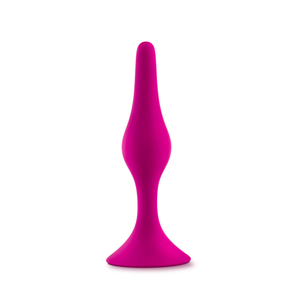 Blush Luxe Beginner 3.25" Silicone Butt Plug - Satin Smooth Anal Trainer with Soft Tapered Tip and Suction Cup Base - Slim Bum Plug Adult Sex Toy for Women, Men & Couples - (Pink)