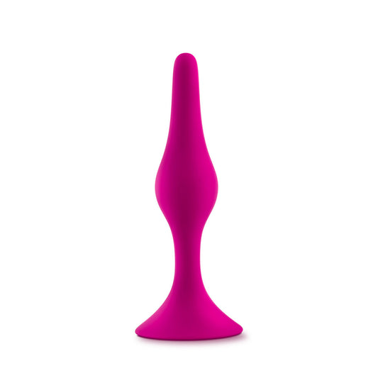 Blush Luxe Beginner 3.25" Silicone Butt Plug - Satin Smooth Anal Trainer with Soft Tapered Tip and Suction Cup Base - Slim Bum Plug Adult Sex Toy for Women, Men & Couples - (Pink)