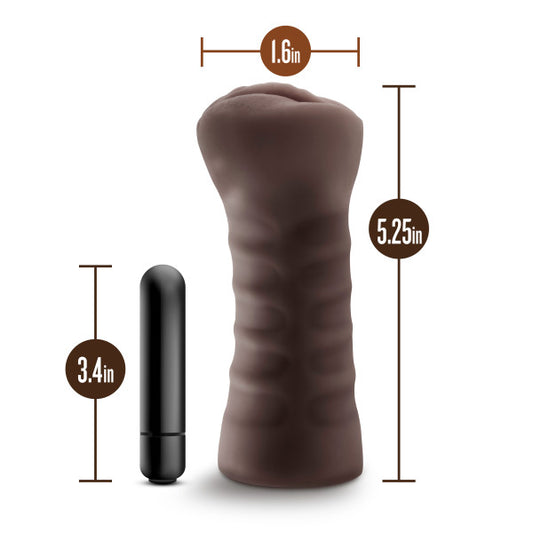 Blush Novelties Hot Chocolate Alexis - Vibrating Hand Held Realistic Soft Ribbed Open Ended Ultra Soft Ribbed Masturbator Stroker - Sex Toy for Men Couples - Chocolate