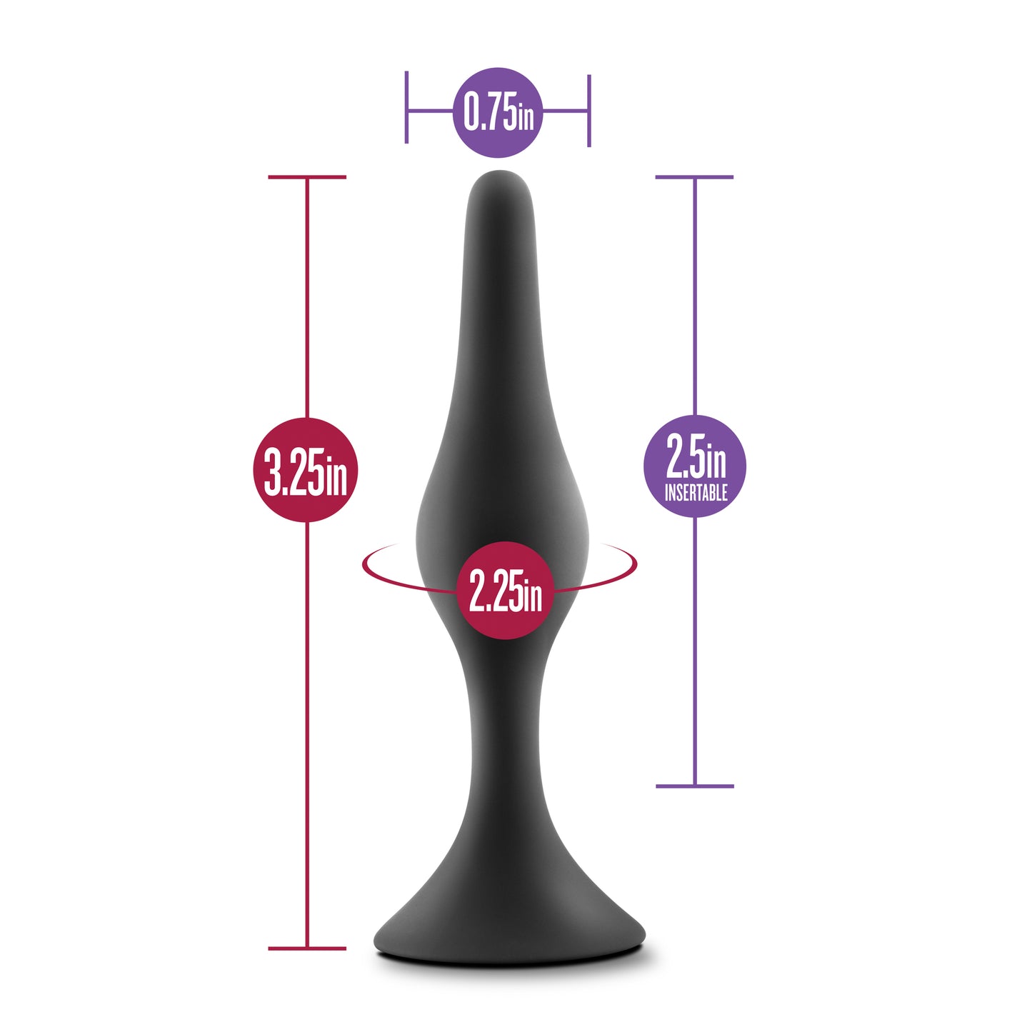 Blush Luxe Beginner Silicone Butt Plug - 3.25" Small Size Anal Plug - Soft, Tapered Heads - Satin Smooth Anal Trainer- Suction Cup Base - Pleasurable Adult Sex Toy for Women Men & Couples - Black