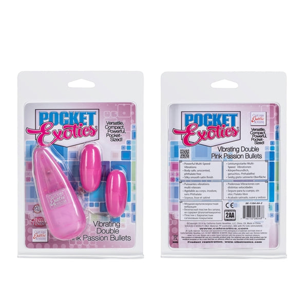 CalExotics Pocket Exotics Vibrating Double Bullet Vibrator, Powerful Multiple Speed and Easy Controller Pink SE-1104-04-2