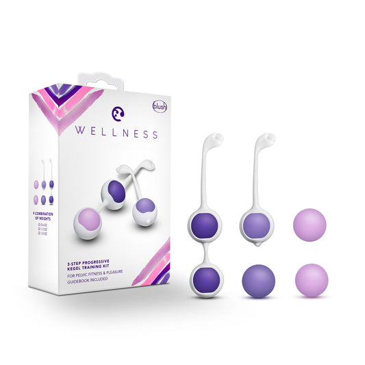 Blush Wellness 6.25" Progressive Kegel Training Kit, Tighten Vagina Muscle, 9 Weight Combinations - Platinum-Cured Silicone Love Egg Balls - Intense Arousal Pleasure Adult Sex Toy for Women - (Purple)