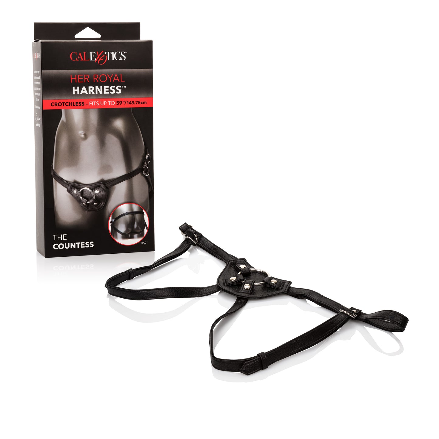 CalExotics Her Royal Harness The Countess – Premium Adjustable BDSM Probe Strap O Plus Size Harness – Sex Toys for Couples and Women - Black