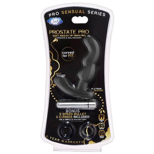 Cloud 9 Novelties Pro Sensual Series Pro Soft Angled Tip Vibrating Prostate and Anal Massager Curved for Fit, Black
