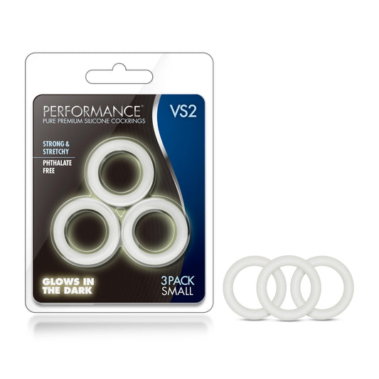 Blush Male Performance Enhancement VS2 - Glow in The Dark Puria Silicone Penis Ring - Erection Enhancing Stretchy C-Rings - 1.25" Diameter - 3 Pack Cock Rings Set - Adult Sex Toys for Men & Couples