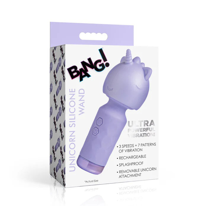 Bang! Unicorn Silicone Wand for Beginners, Women & Couples. Cute and Whimsical. Flexible Neck and Smooth Silicone. Powerful Vibes and Travel Friendly. Rechargeable and Splashproof. 3 Pieces, Purple.