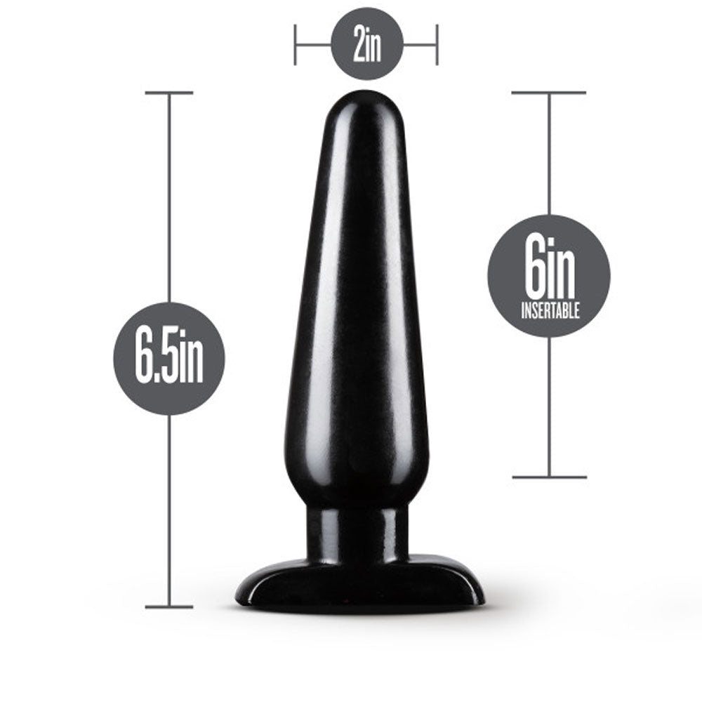 Blush Anal Adventures 6.5" Basic Butt Plug - Beginners & Advanced Users Large Smooth Anal Plug - Tapered Anal Toy for Men Women Couples - Body-Safe Easy Anchor Base Anal Butt Plug Adult Sex Toy– Black