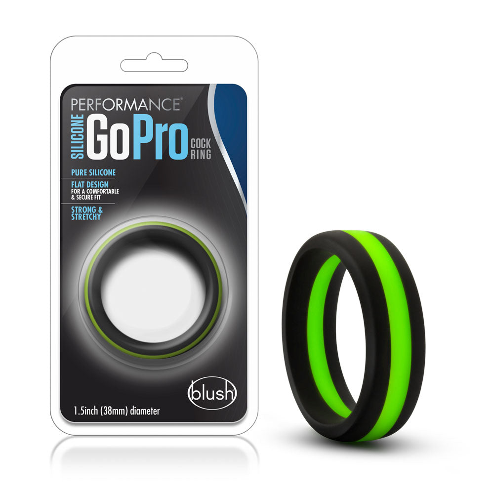 Blush Novelties Performance Puria Pro Silicone Cock Ring - 1.5" Wide Penis Ring - Enhances Girth & Hard Erections - UltraSilk Smooth No Pinch Design - Stretchy Sex Toy for Men & Couple - Black & Green