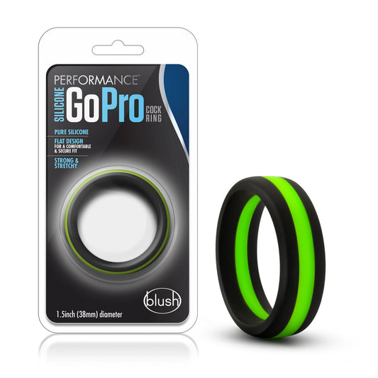 Blush Novelties Performance Puria Pro Silicone Cock Ring - 1.5" Wide Penis Ring - Enhances Girth & Hard Erections - UltraSilk Smooth No Pinch Design - Stretchy Sex Toy for Men & Couple - Black & Green