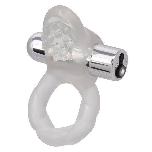 CalExotics Nubby Lover’s Delight - Vibrating Waterproof Cock Ring - Silicone Sex Toy Vibrator for Couples - Clear
