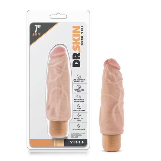 Blush Novelties Dr Skin Vibe 9 - Real Feel Realistic 7.5 Inch Long Vibrating Dildo - 2 Inch Extra Thick - IPX7 Waterproof - Body Safe - Multi Speed Vibrator - Sex Toy for Women Men Couples - Beige