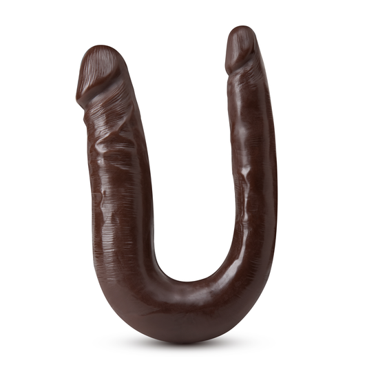 Blush Dr. Skin Mini Double Dong 12.5 Inch Realistic Two Headed Dildo, Double Penetration Sex Toy for Women, Chocolate
