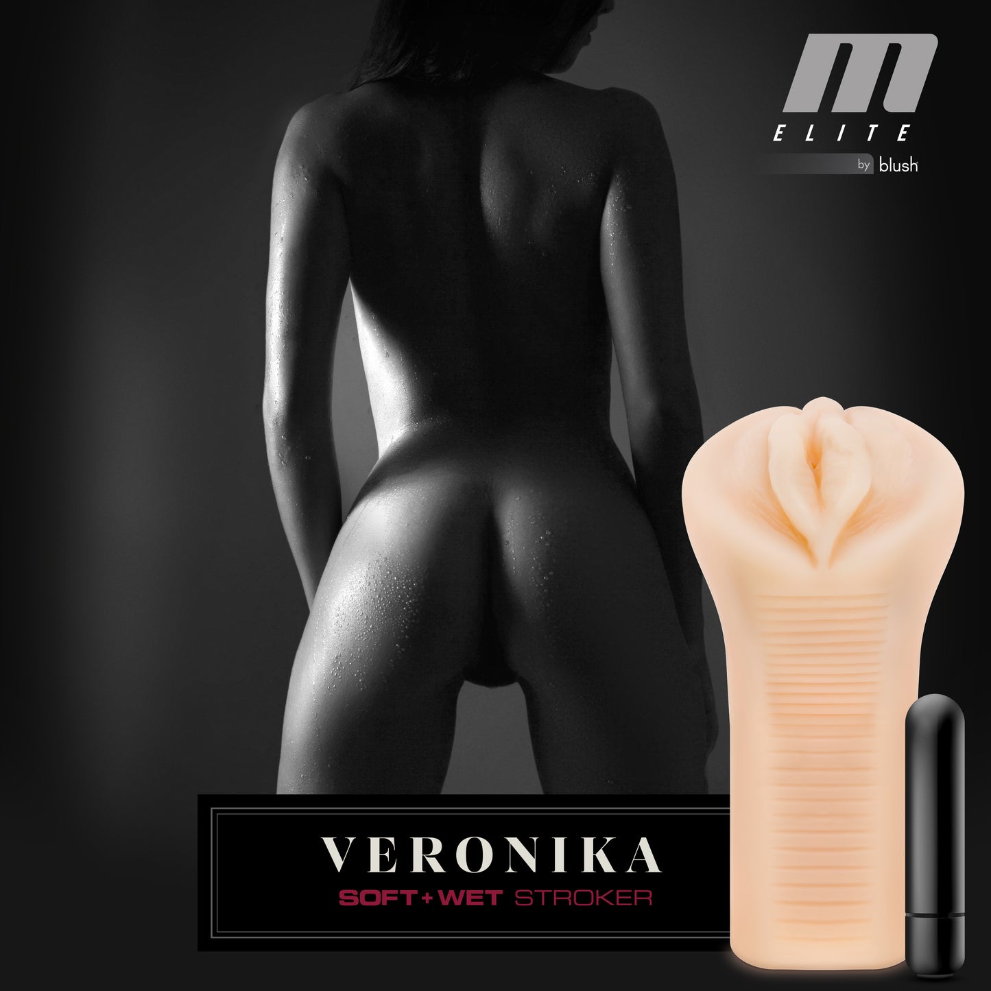 Blush Novelties M Elite - Soft and Wet Veronika - 6.5Masturbator Sex Toy - Incredible Lifelike & Realistic Feel - Ribbed Interior, Self Lubricating - Single Speed Vibrating Bullet Included