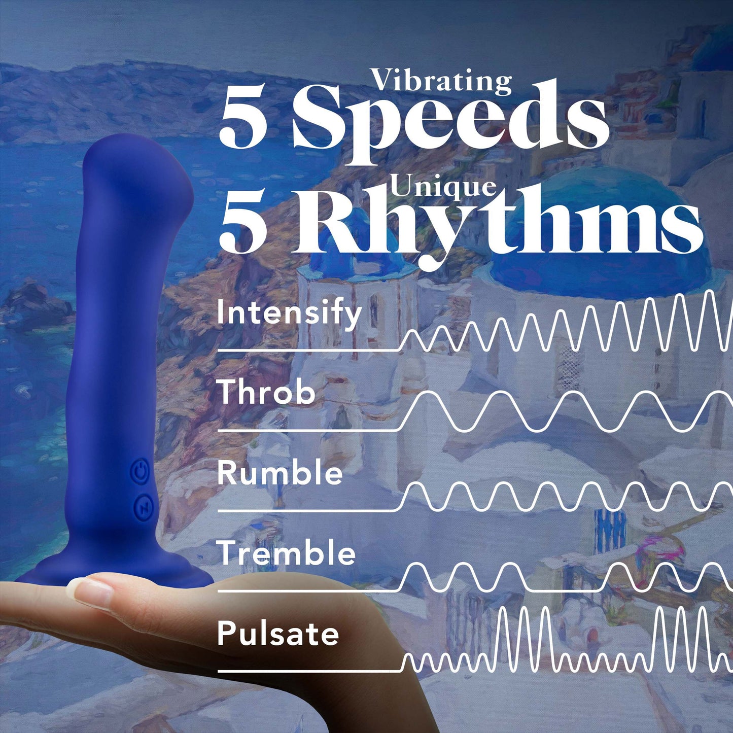 Blush Impressions Santorini 6.5" G-Spot Vibrating Dildo, Ultrasilk Silicone Small Cock - 10 Rumbly Vibes - Suction Cup, Harness Play, IPX7 - Unique Luxury Adult Sex Toy for Women & Couples - (Blue