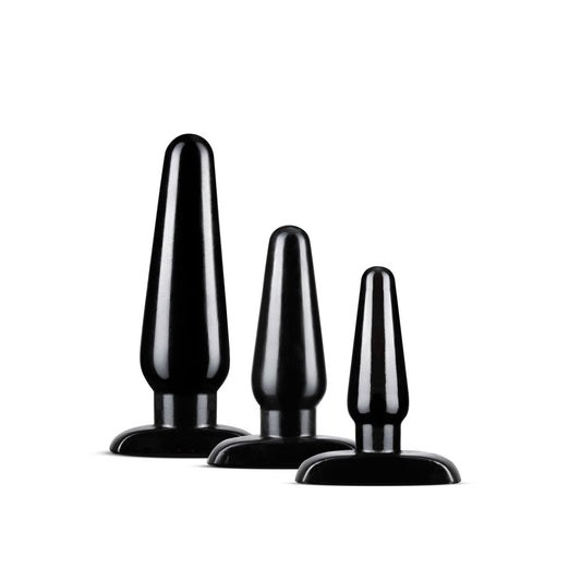 Blush Adventures Basic Anal Training Kit – 3 Piece Graduated Butt Plug Set, Anal Trainer Prostate Massager for Beginner to Advanced Player - Long Term Wear Adult Sex Toys for Women Men Couple - Black