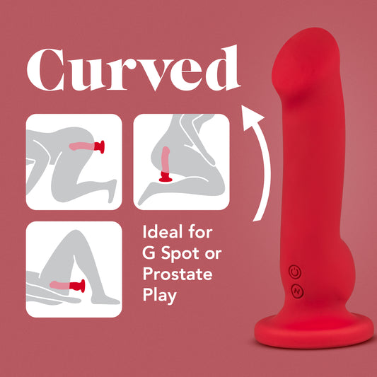 Blush Impressions Las Vegas 8.25" Crimson G-Spot Vibrating Dildo - Puria Silicone Curved Prostate Massager, Suction Cup, Strap-On Cock, RumboTech, Magna Charge, IPX7 - Adult Sex Toy Women, Men - (Red)