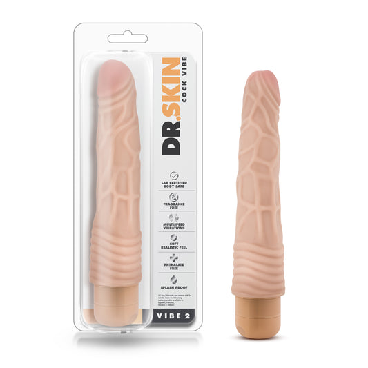 Blush Novelties Dr Skin Vibe 2 - Realistic 9 Inch Long Vibrating Dildo - 1.5 in. Width - IPX7 Waterproof - Soft Body Safe - Multi Speed Bendable Vibrator - Adult Sex Toy for Women Men Couples - Beige