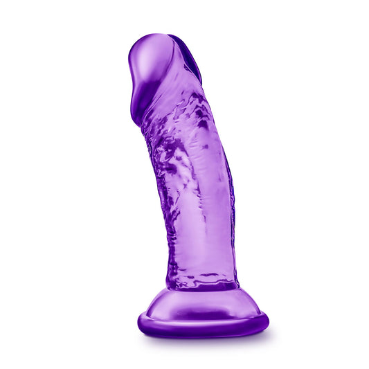 Blush B Yours Sweet N' Small 4.5" Realistic Dildo - Short, Thick, Strap-On Suction Cup Dildo for Pegging G-Spot - Beginner Body Safe, Soft Anal Sex Toy for Women, Men & Couples Pleasure - Clear Purple