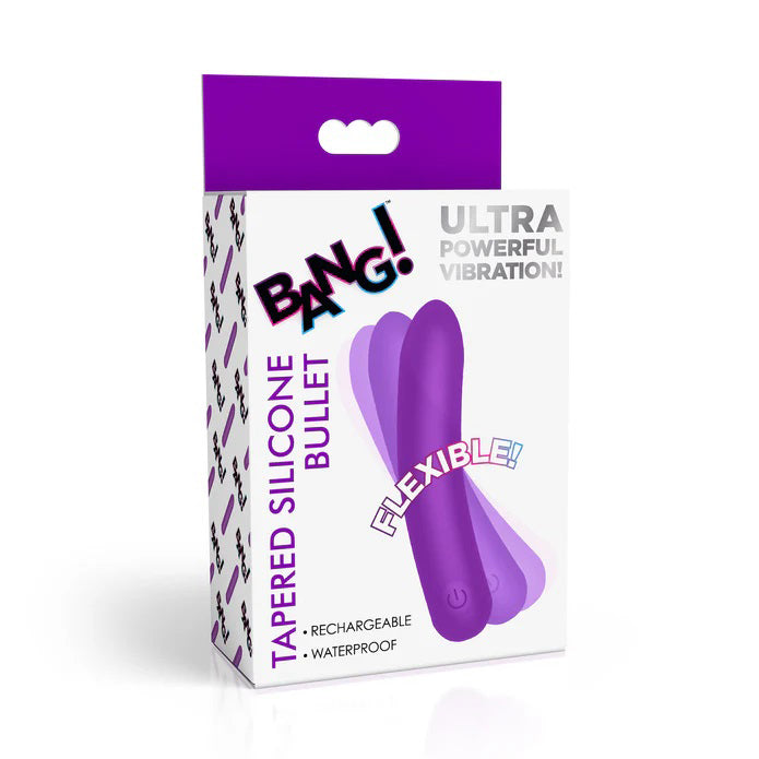 Bang! Tapered Flexible Silicone Bullet for Beginners, Women & Couples. Vibrating Bullet and Smooth Silicone. Flexible, Water-Proof and Rechargeable. 2 Pieces, Purple.