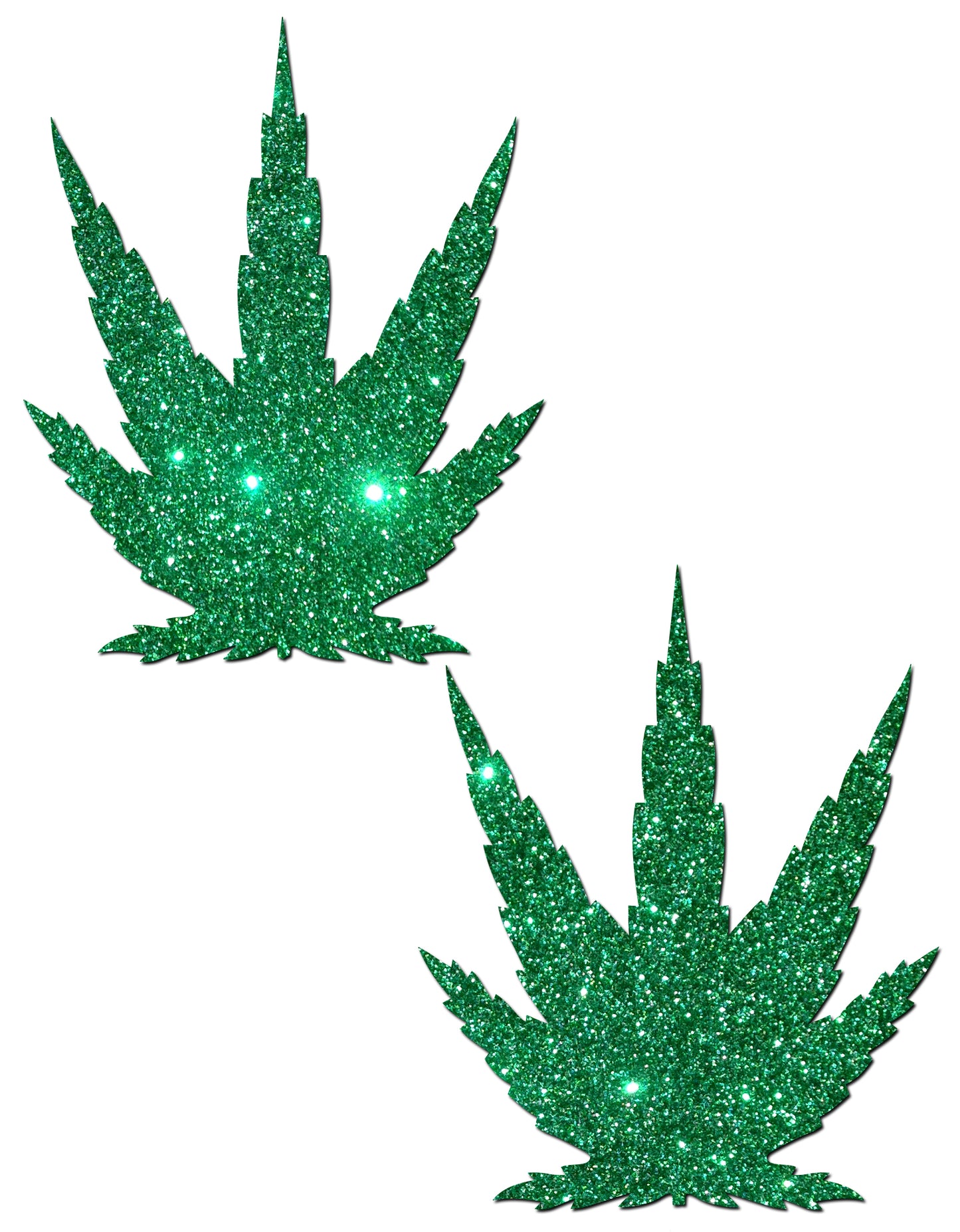 PASTEASE Weed Leaf Pasties - Nipple Covers for Festivals, Raves, & Lingerie | Halloween Costume Accessory | Waterproof (Glitter Green Sativa Pot Leaf)