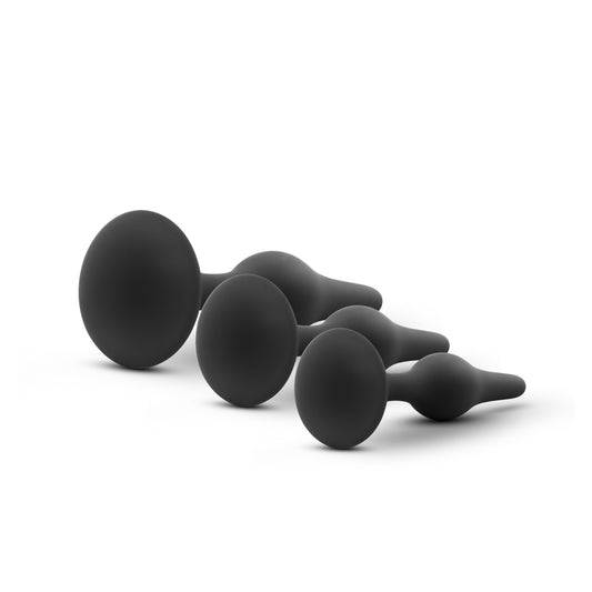 Blush Novelties Luxe Silicone Butt Plug Kit - Anal Training Set for Beginners Advanced Users - Soft, Tapered Heads - Satin Smooth - Suction Cup Base - Pleasurable Sex Toys for Women Men Couple - Black