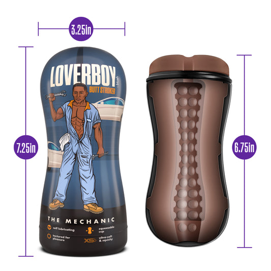 Blush Coverboy The Mechanic 7.5" Male Masturbator - Self-Lubricating Pocket Stroker for Men - Snug Textured Anal Sleeve, Super Squishy Flesh-Like Feel, Suction Control w/Squeezable Canister - (Brown)