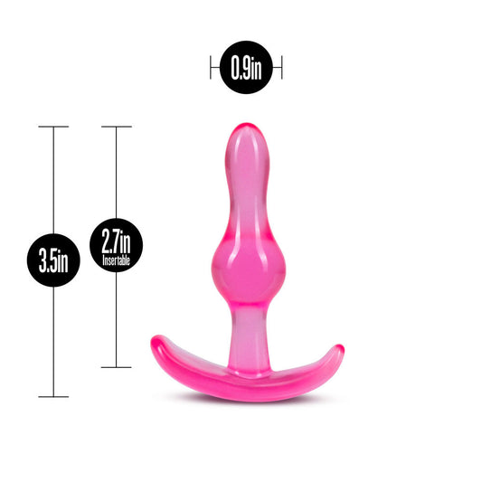 Blush Curvy Anal Plug - Wearable 3.5" Beginners Anal Toy - StayPut & AnchorTech Design - Tapered, Soft, Flexible for Comfort - Beginners Butt Plug - Adult Sex Toys for Women Men & Couples - Clear Pink