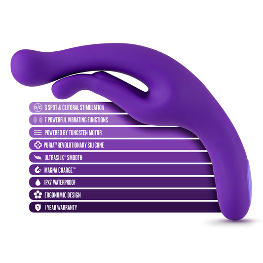 Blush Wellness G Wave 11.5" G-Spot & Clitoris Dual Vibrator, Soft Flexible Arm, Puria Ultrasilk Silicone - 7 Vivid Vibrations, Magna Charge - Vaginal Pleasure Sex Toy for Women & Couples - (Purple)