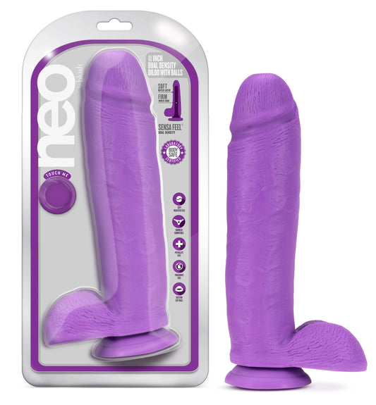 Blush Neo 11.5" Realistic Dildo w/Balls, Dual Density Large Thick Lifelike Soft Penis, Suction Cup, Harness Compatible - G-Spot & Anal Play Firm Cock, Adult Sex Toy for Women, Men, Couple - (Purple)