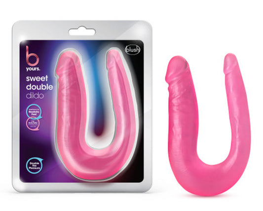 Blush B Yours 12.5” Sweet U-Shaped Dildo for Double Penetration, 1 Wide 1 Narrow End Realistic Silicone Double Dildo - Beginner Anal & Vaginal Play Cock - Adult Sex Toy for Women, Men, Couples -(Pink)