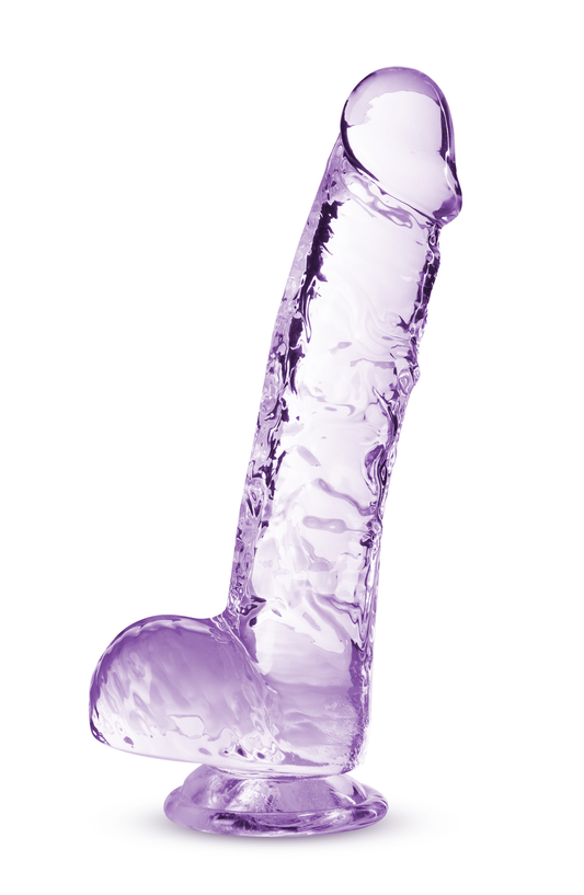 Blush 6" Naturally Yours Amethyst Realistic Crystalline Dildo w/Balls, Beginners Anal & Vaginal Play Lifelike Cock, Suction Cup Base, Harness Compatible Adult Sex Toy for Women, Men, Couples - Clear
