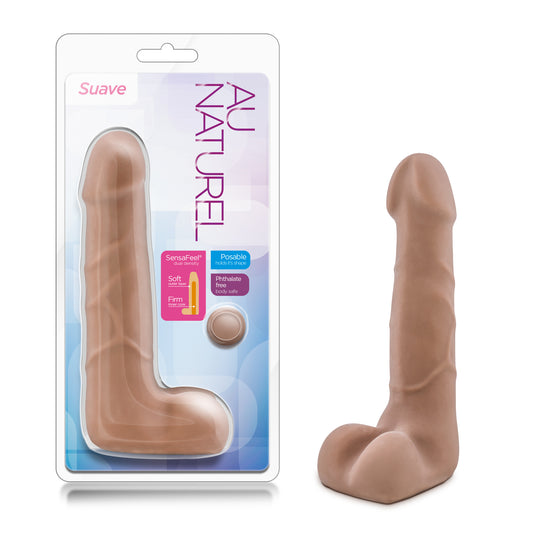 Blush Au Naturel Suave 7" Realistic Latin Dildo w/Balls, Flexible Posable Sensa-Feel Soft Head Cock, Suction Cup, Harness Compatible, Beginner Vaginal Anal Penis Adult Sex Toy for Women, Men, Couples