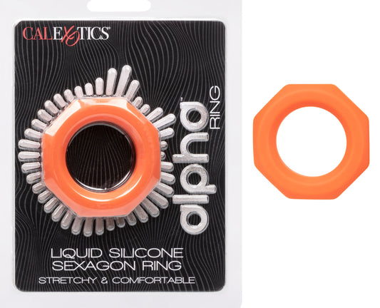 CalExotics Alpha Liquid Silicone Sexagon Ring – Male Enhancement Support Ring Silicone Sex Toys for Men – Orange