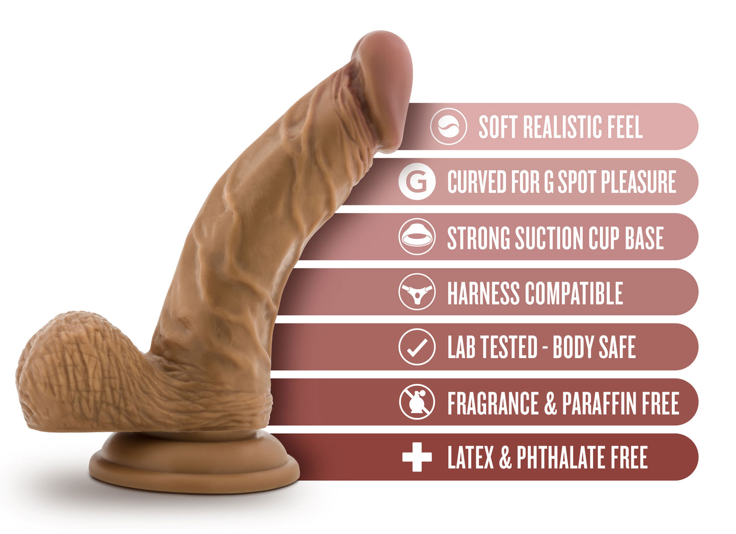 Blush Dr. Skin 6.5" Dr. Stephen Realistic Dildo w/Balls, Soft Feel Curved Tan Cock for Women, Men & Couples - G-Spot, P-Spot, Vaginal Stimulator & Pegging Play Strap-On Compatible Penis Adult Sex Toy