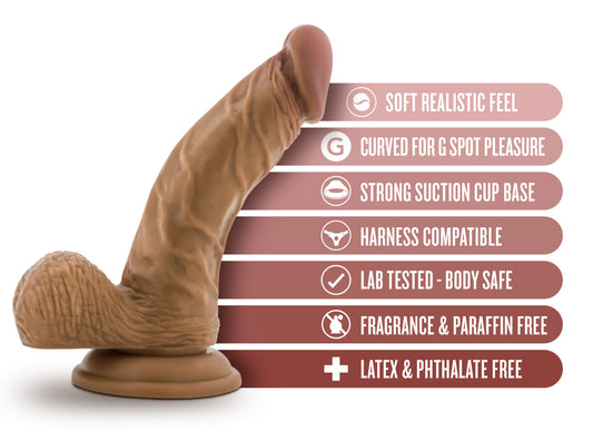 Blush Dr. Skin 6.5" Dr. Stephen Realistic Dildo w/Balls, Soft Feel Curved Tan Cock for Women, Men & Couples - G-Spot, P-Spot, Vaginal Stimulator & Pegging Play Strap-On Compatible Penis Adult Sex Toy