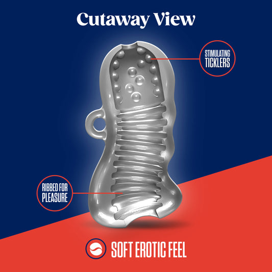 Blush Rize! Squeezy 4.5" Male Masturbator Stroker - Penis Sleeve w/Multi-Textured Pleasure Stroking Chambers, Realistic Feel Pocket Pussy Squeezable Masturbation Cup - Adult Sex Toy for Men - (Clear)
