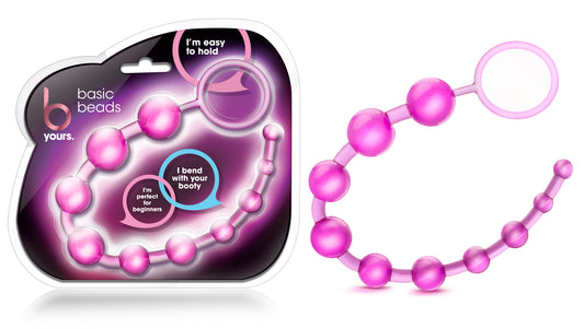 Blush Basic Beads - 12 Inch Non Porous Body Safe Anal Beads - Smooth and Seamless - Graduated Beads Up to 1" Maximum Width - Beginners Anal Play Sex Toys for Women Couples - Clear Pink
