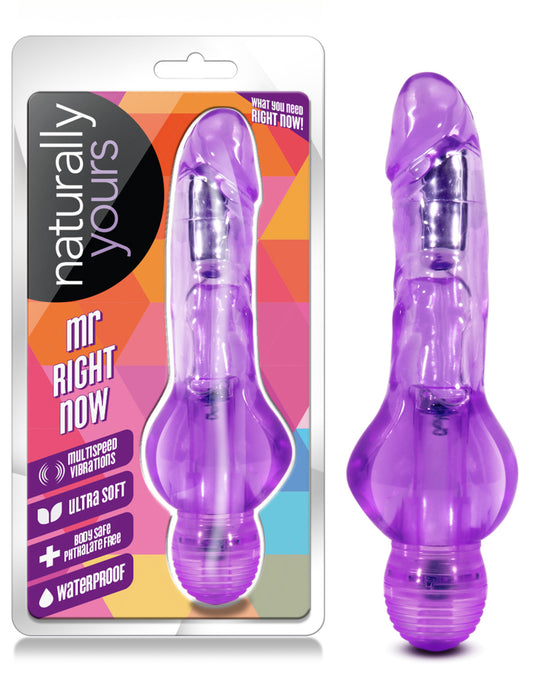 Blush 6.5" Naturally Yours Slim Mr. Right Now Realistic Dildo Vibrator, Beginner Lifelike Curvy Cock, FlexiShaft 2.0 Tip-Focused Vibes, IPX7, Vaginal & Anal Adult Sex Toy Penis Women Couples - Purple