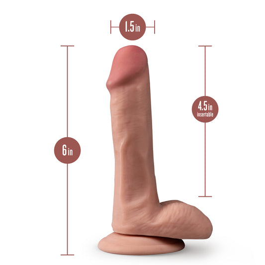 Blush Dr. Skin Plus 6" Realistic Posable Shaft Dildo w/Balls, Soft Lifelike Cock - Triple Density Sensa Feel, Suction Cup, Strap-On Pegging Play - Adult Sex Toy for Women, Men & Couples - (Mocha)