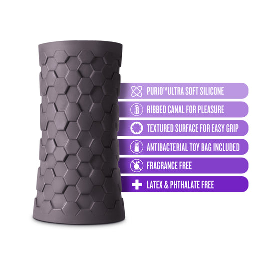 Blush M Elite Platinum Hekx 5.25" Silicone Masturbator, Silky Smooth Ribbed Canal, Open-Ended Squeezable Penis Sleeve, Platinum-Cured Ultra Soft Butt, Vaginal Stroker, Adult Sex Toys for Men - (Black)