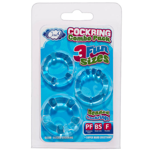Cloud 9 Beaded C-Ring Penis Bands 3 Sizes Pack Clear